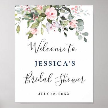 Elegant Eucalyptus Blush Roses Bridal Shower Poster