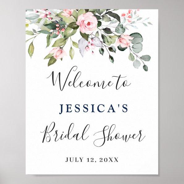 Elegant Eucalyptus Blush Roses Bridal Shower Poster