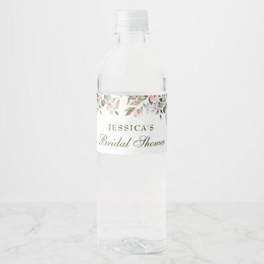 Elegant Eucalyptus Blush Roses Bridal Shower Water Bottle Label