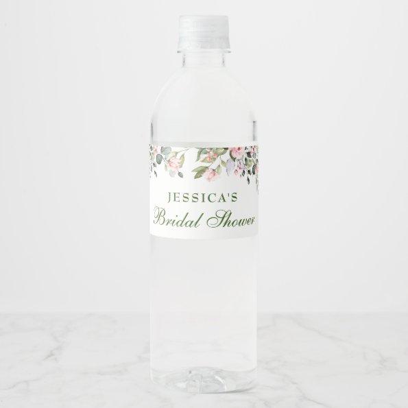 Elegant Eucalyptus Blush Roses Bridal Shower Water Bottle Label