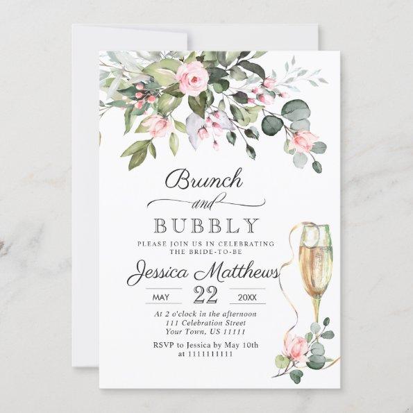 Elegant Eucalyptus Blush Roses Brunch & Bubbly Invitations