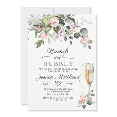 Elegant Eucalyptus Blush Roses Brunch & Bubbly Invitations