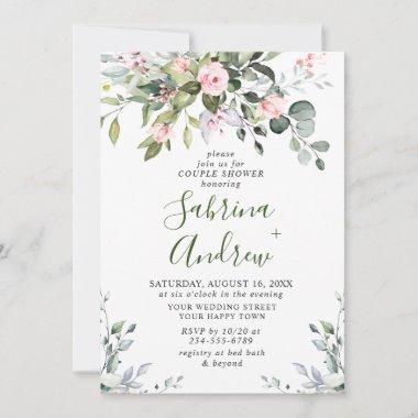 Elegant Eucalyptus Blush Roses COUPLE SHOWER Invitations