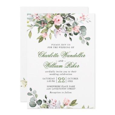 Elegant Eucalyptus Blush Roses Greenery Wedding
