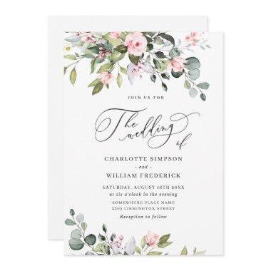 Elegant Eucalyptus Blush Roses Greenery Wedding