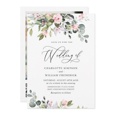 Elegant Eucalyptus Blush Roses QR code Wedding