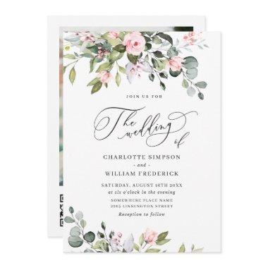 Elegant Eucalyptus Blush Roses QR code Wedding