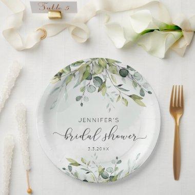 Elegant eucalyptus bridal shower napkins paper plates