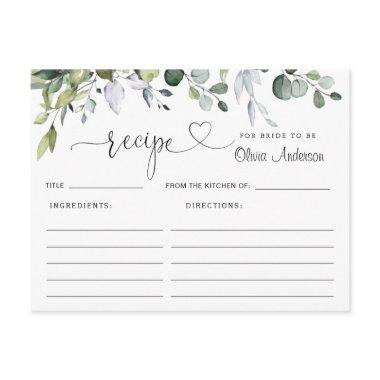 Elegant Eucalyptus Bridal Shower Recipe Invitations