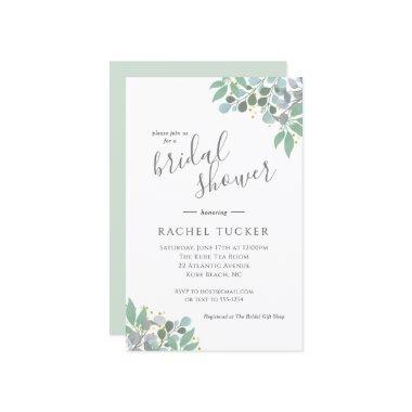 Elegant Eucalyptus Dusty Blue Bridal Shower Invite