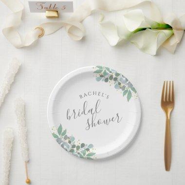 Elegant Eucalyptus Dusty Blue Bridal Shower Paper Plates