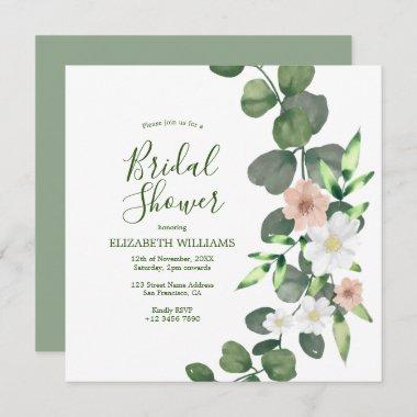 Elegant Eucalyptus Floral Bridal Shower Invitations