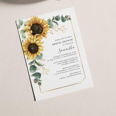 Elegant Eucalyptus Floral Sunflower Bridal Shower Invitations