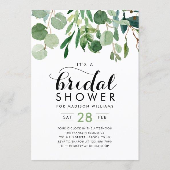 Elegant Eucalyptus Foliage Greenery Bridal Shower Invitations