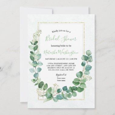 Elegant Eucalyptus Gold Bridal Shower Invitations