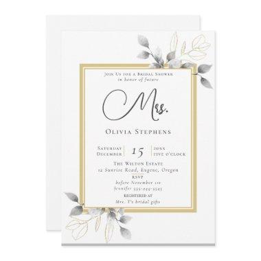 Elegant Eucalyptus Gold Future Mrs. Bridal Shower Invitations