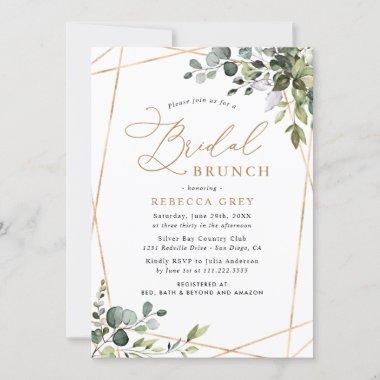 Elegant Eucalyptus Gold Greenery Bridal Brunch Invitations