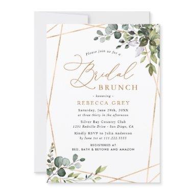 Elegant Eucalyptus Gold Greenery Bridal Brunch Invitations