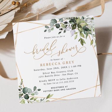 Elegant Eucalyptus Gold Greenery Bridal Shower Invitations