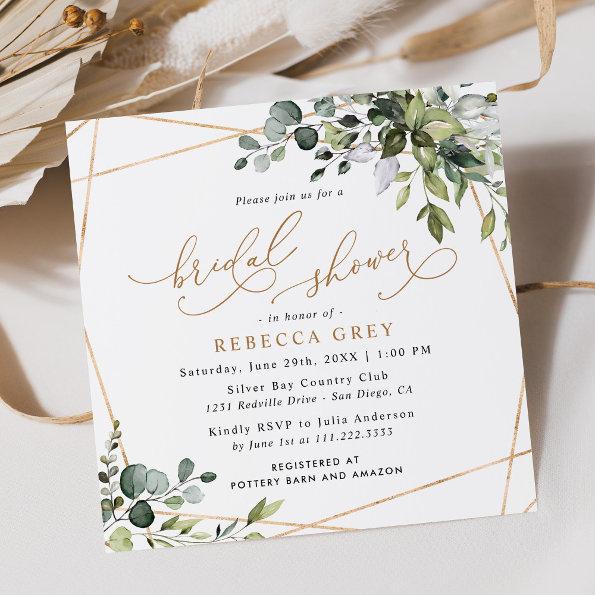 Elegant Eucalyptus Gold Greenery Bridal Shower Invitations