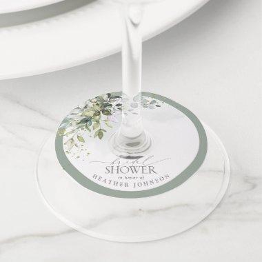 Elegant Eucalyptus Green Botanical Bridal Shower Wine Glass Tag