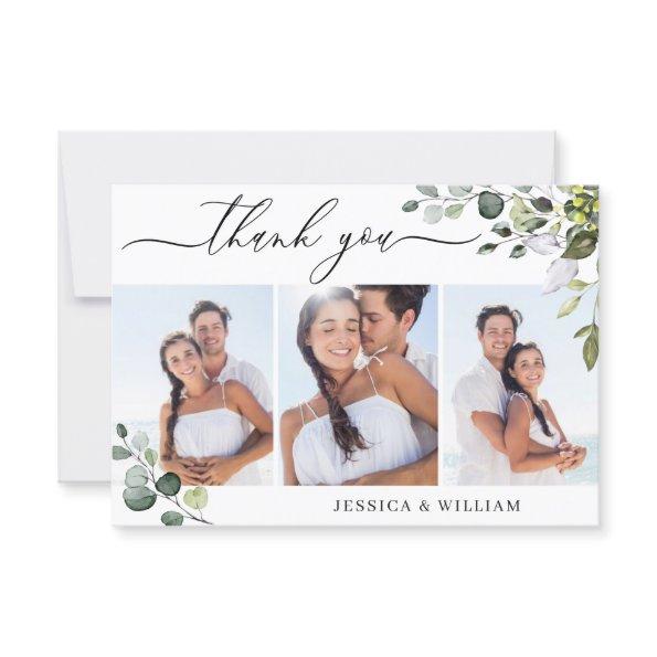 Elegant Eucalyptus Greenery 3 PHOTO Wedding Thank You