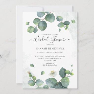 Elegant Eucalyptus Greenery Blush Bridal Shower Invitations