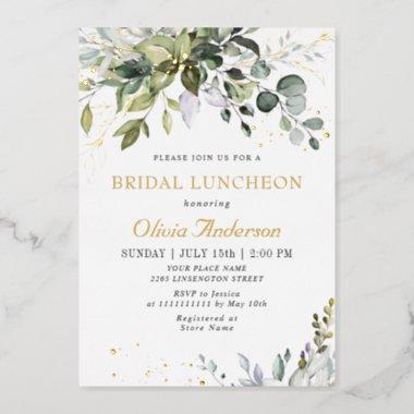 Elegant Eucalyptus Greenery BRIDAL LUNCHEON Gold Foil Invitations