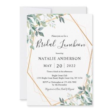 Elegant Eucalyptus Greenery Gold Bridal Luncheon Invitations