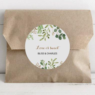 Elegant Eucalyptus Greenery Love is Sweet Wedding Classic Round Sticker