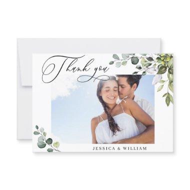 Elegant Eucalyptus Greenery PHOTO Wedding Thank You