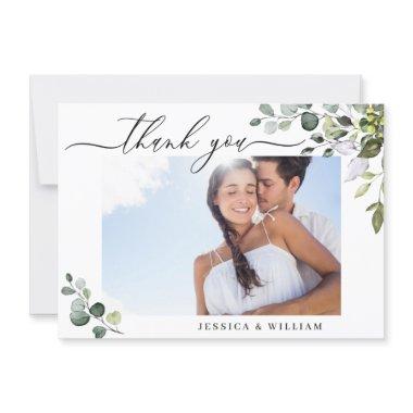 Elegant Eucalyptus Greenery PHOTO Wedding Thank You Invitations