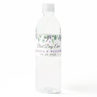 Elegant Eucalyptus Lavender Best Day Ever Water Bottle Label