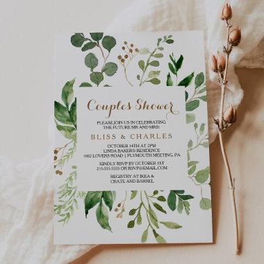 Elegant Eucalyptus Leaf Greenery Couples Shower Invitations