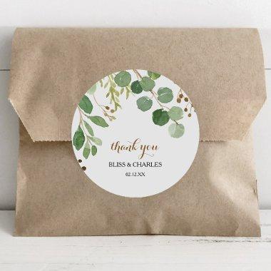 Elegant Eucalyptus Leaf Greenery Thank You Favor Classic Round Sticker