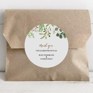 Elegant Eucalyptus Leaf Greenery Thank you Favor Classic Round Sticker