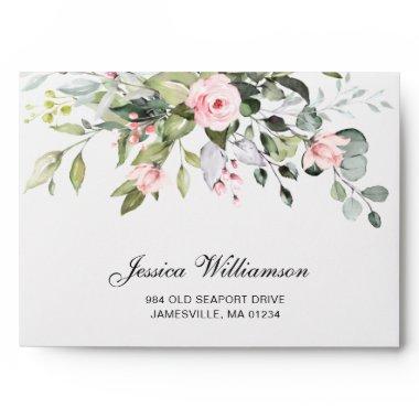 Elegant Eucalyptus Pink Blush Roses  Envelope