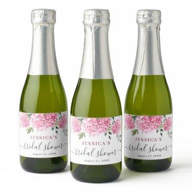 Elegant Eucalyptus Pink Hydrangea Bridal Shower Sparkling Wine Label