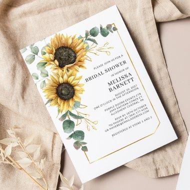 Elegant Eucalyptus Sunflower Floral Bridal Shower Invitations