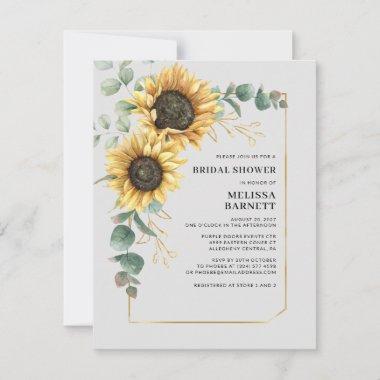 Elegant Eucalyptus Sunflower Floral Bridal Shower Invitations
