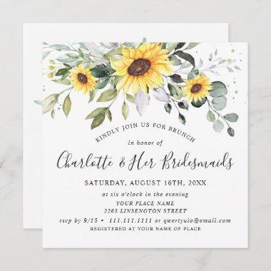 Elegant Eucalyptus Sunflower Foliage Bridal Brunch Invitations