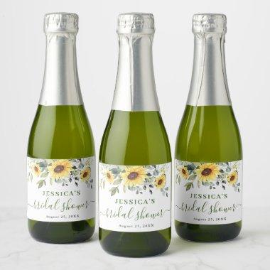 Elegant Eucalyptus Sunflowers Rustic Bridal Shower Sparkling Wine Label