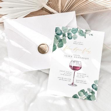 Elegant Eucalyptus Vino Before Vows Bridal Shower Invitations