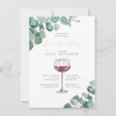 Elegant Eucalyptus Vino Before Vows Bridal Shower Invitations