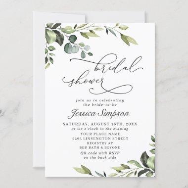 Elegant Eucalyptus Watercolor Bridal Shower Invitations