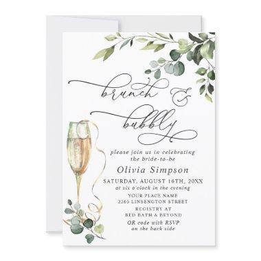 Elegant Eucalyptus Watercolor Brunch & Bubbly Invitations