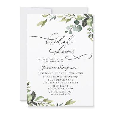 Elegant Eucalyptus Watercolor Floral Bridal Shower Invitations