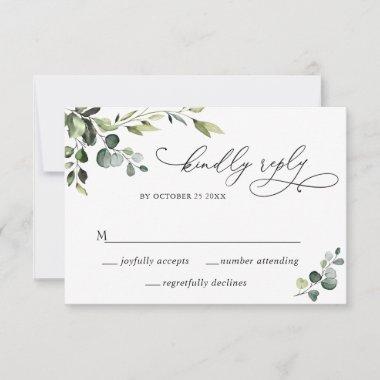 Elegant Eucalyptus Watercolor Floral Wedding RSVP Card