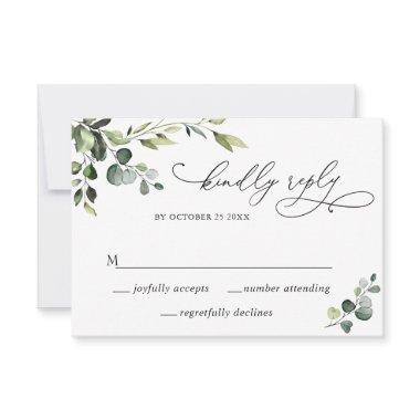 Elegant Eucalyptus Watercolor Floral Wedding RSVP Card