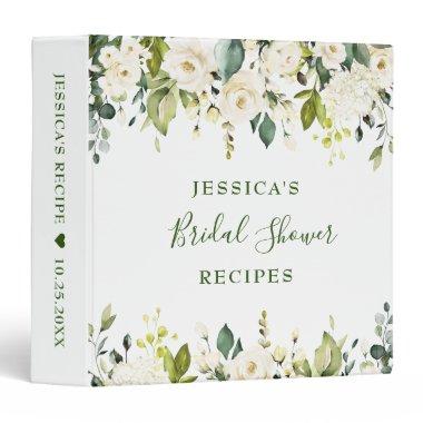 Elegant Eucalyptus White Rose Bridal Shower Recipe 3 Ring Binder